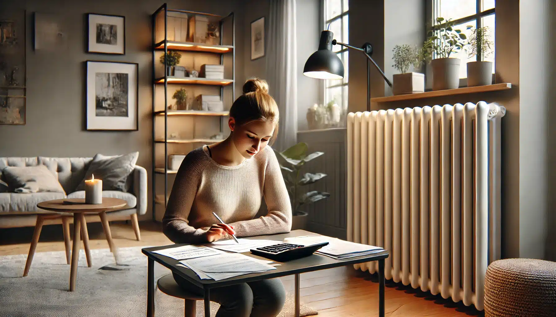 femme qui calcule les économies qu'elle fait avec sa pompe à chaleur